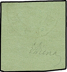 1858, Bull's head 54 par. blue on green horizontally laid paper, ...
