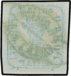 1858, Handstruck 40 parale blue on thin blueish paper, showing clear ...