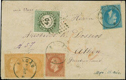 1872, Paris print 10 b. blue, 15 b. deep brown and 25 b. yellowish ...