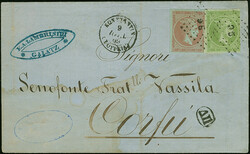 1869, lettersheet from Galatz to Corfu, forwarded to Constantinopel ...
