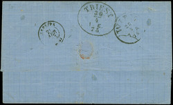 1875, unpaid letter sheet from "GALATZI 20 APR" via Vienna and Triest ...