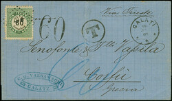 1875, unpaid entire letter from "GALATI 18 JUL 75" via Bucarest and ...