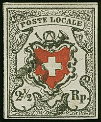 1850, POSTE LOCALE 2½ Rp. mit Kreuzeinfassung, farbfrisch und voll- ...