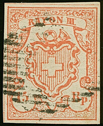 1852, Kleine Ziffern 15 Rp., farbfrisch und breitrandig, leicht ...