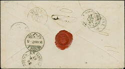 1867, Briefkuvert von Den Haag (roter Zweikreisstp. "s"Gravenhage 17 ...