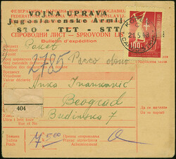 1949, Labour Day 100 l. “1 SVIBANJ 1948 U SST” tied by cds. ...