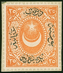 1865, Duloz issue 25 piaster orange proof on very thick paper (Isfila ...