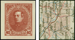 unissued 5 hr. and 40 hr., imperforate printer´s trial on maps,each ...