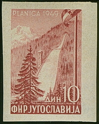 1949, Ski jumping in Planica 10 din. lilac, imperforate proof, mint ...