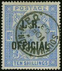 1902, I.R. OFFICIAL: Edward VII. 10 sh. ultramarine, fresh color, ...