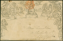 1847, Mulready wrapper 1 d. black, stereo A159, cancelled by red ...