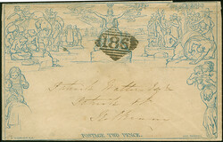 1847, Mulready wrapper 2 d. blue, stereo a201, from Dublin to ...