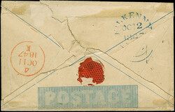 1847, Mulready wrapper 2 d. blue, stereo a201, from Dublin to ...