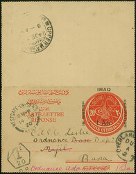 1923, Turkey 20 para postal stationery reply part, overprinted "IRAQ ...