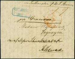 1852, kompletter Faltbrief mit Absenderstempel aus Hamburg und ...