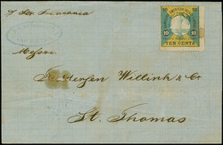 1875, 10C. schwarz/blaugrün/gelb, rechts ungezähnt, sauber mit ...