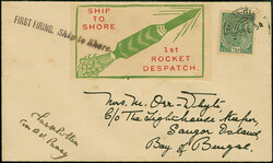 Indien: 1934, Rakete Nr. 1 vom 30.09., Brief mit grüner Vignette und ...