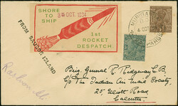 Indien: 1934, Rakete Nr. 9 vom 3.10., Brief mit roter Vignette und ...