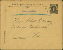 Stadtbrief-Beförderung: 1887, Ganzsachen-Umschlag 13 auf 2 Pfg. ...