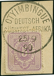 1888, 5 Pfg. violettpurpur mit klarem Stempel “OTYIMNGUE DSWA 15.9 ...