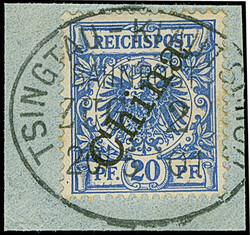 1898/1901, China Steiler Aufdruck 20 Pfg. violetultramarin, ...