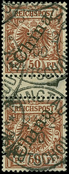 1900, Krone/Adler 50 Pfg. lebhaftrötlichbraun, Zwischenstegpaar, ...