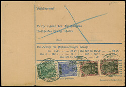 1920, 50 Pfg. im senkrechten Paar, 20 Pfg. und zwei Einzelmarken 5 ...