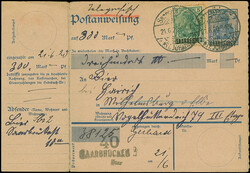 1920, 50 Pfg. im senkrechten Paar, 20 Pfg. und zwei Einzelmarken 5 ...