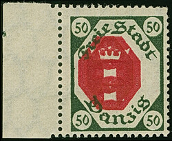 1921, Kleines Staatswappen 50 Pfg. mit Doppeldruck des Mittelstücks, ...