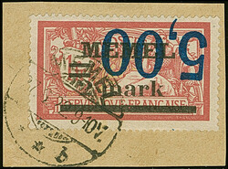 1922, 5,00 auf 2 M. auf 1 Fr. mit kopfstehendem Aufdruck “5,00”, ...