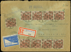 Netz auf Arbeiter 60 Pfg. karminbraun, zwei senkrechte 4er-Streifen ...