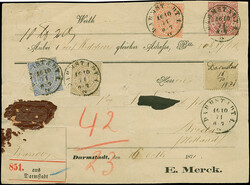 18 Kr. ockerbraun mit 2 Kr. orange, 3 Kr. karminrosa, 7 Kr. ...