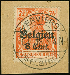 1916, Germania 8 C. auf 7½ Pfennig rötlichorange, Zwischenraum 1 ...