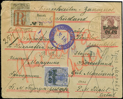 1916, Germania 5, 15 und 20 Pfennig mit Stempel "BAUSK 26.10.18" auf ...