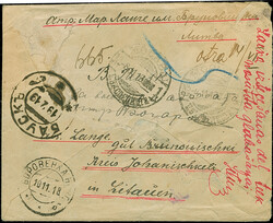 1916, Germania 5, 15 und 20 Pfennig mit Stempel "BAUSK 26.10.18" auf ...