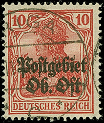 1916, Germania 10 Pfennig dunkelrot, farbfrisch und hervorragend ...