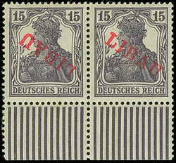 1919, Aufdrucktype II, roter Aufdruck: Germania 15 Pfennig ...