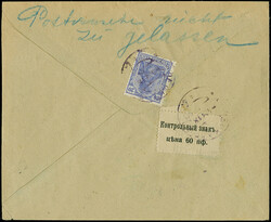 1918, Gebührenmarke 60 Pfennig und Germania 20 Pfennig blau mit ...