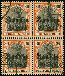 1918, 40 bani auf 30 Pfennig, Viererblock, dabei die linke obere ...
