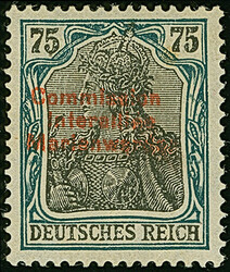 1920, 75 Pfennig mit rotem Probeaufdruck in engem Zeilenabstand, ...