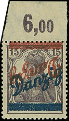 1920, Germania 15 Pfennig, Oberrandstück, Probedruck mit Aufdruck in ...