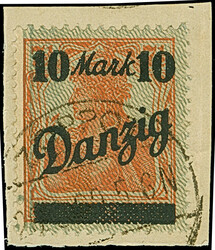 1920, Spitzen nach oben: 10 Mark auf 7½ Pfennig, mit doppeltem ...