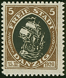 1921, Kogge 5 Pfennig, Probedruck in braun/schwarz, postfrisch, ...