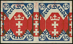 1921, Staatswappen 30 Pfennig, waagerechtes Paar, ungezähnt mit ...