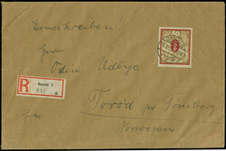 1922, Großes Staatswappen 50 Mark lilarot/gold, stehendes ...