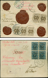 1920, Coat of Arms overprint issue 4 marka on 20 sk. blue, block of ...