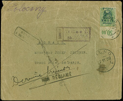 1920, Coat of Arms overprint issue 6 marka on 50 sk. green with upper ...