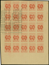 1921, 25 fen red, block of 25 printed on brownish paper, containinga ...