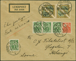 Airmail 10 marka, two imperforated singles with additional franking ...