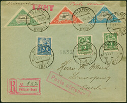 Airmail 10-20 marka, with additional franking, tied by cds. "BALTISKI ...